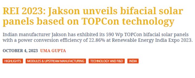 Jakson Solar unveils bifacial solar panels based on TOPCon technology
