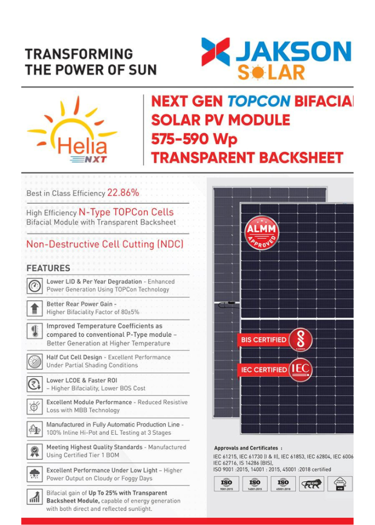 TOPCON BIFACIAL SOLAR PV MODULE 575-590 Wp TRANSPARENT BACKSHEET