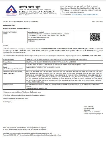 MONOPERC MONOFACIAL BIS CERTIFICATE