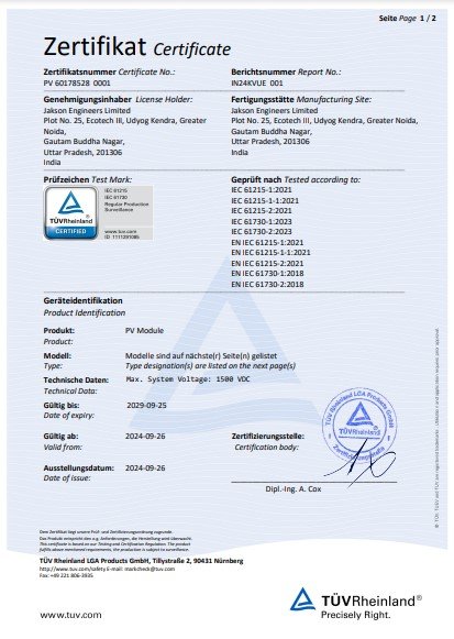 TOPCON DUAL GLASS IEC 61215 & IEC 61730 CERTIFICATE